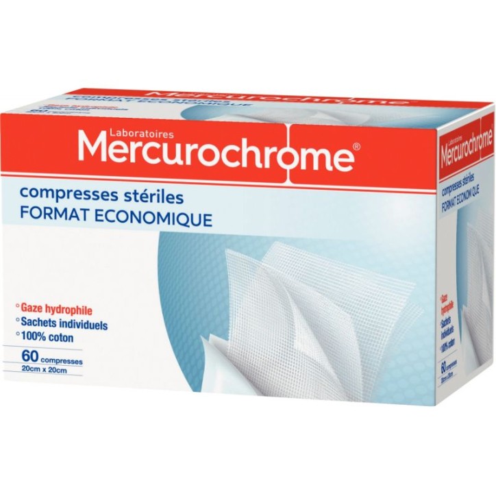 Boite de 60 compresses stériles 20x20cm 050455 MERCUROCHROME