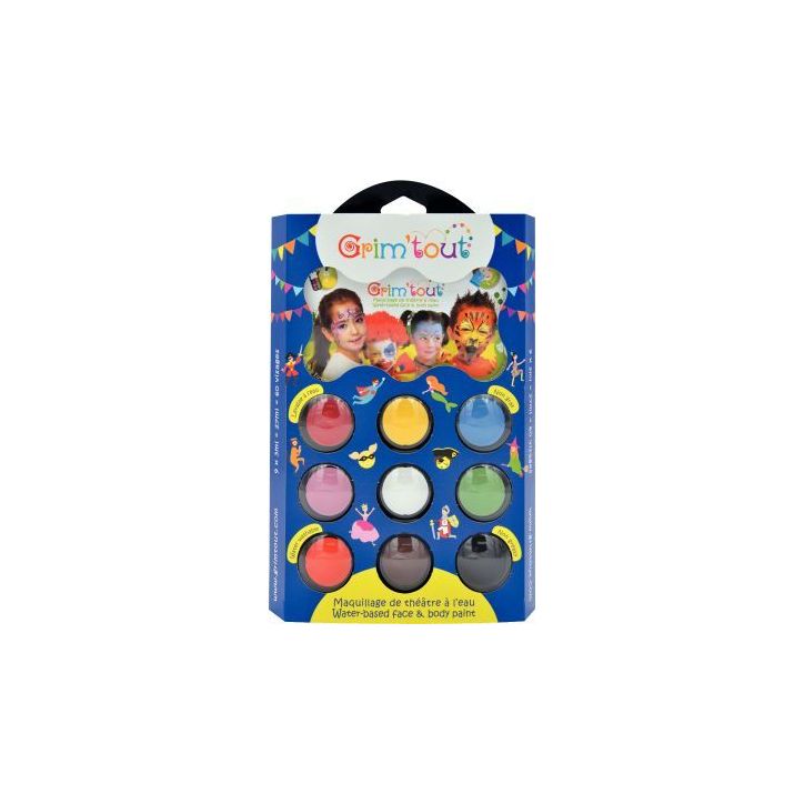 Palette de maquillage à  l'eau GRIM'TOUT Carnaval 9 couleurs assortis GT41210