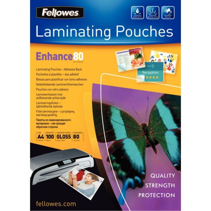 FELLOWES Pack de 100 pochettes A3 dos adhésif 80 microns 5302302