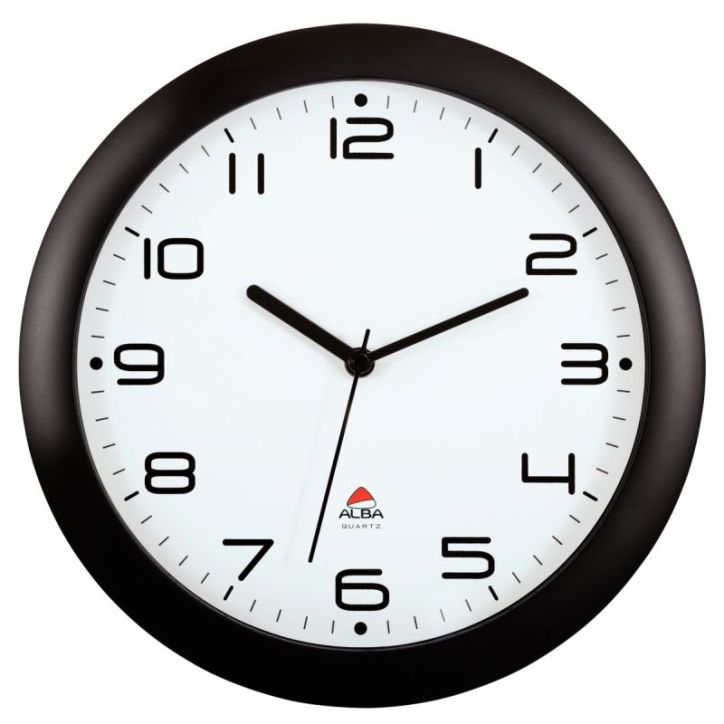 ALBA Horloge murale Hornew silencieuse Noire, pile AA non fournie - Diamètre 30 cm
