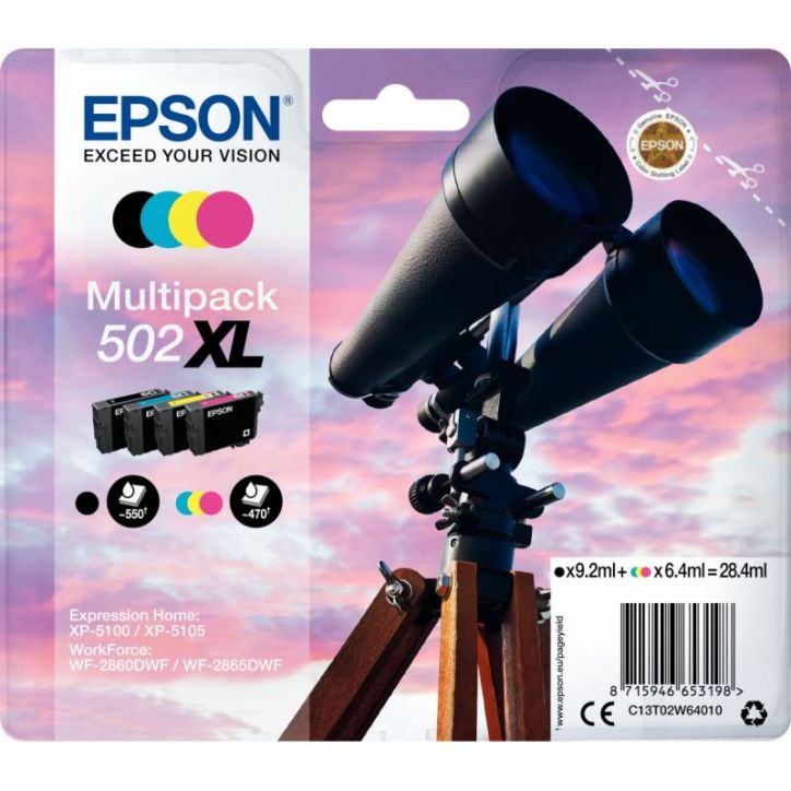 Lot de 4 cartouches jet d'encre à la marque Epson T02W640 noir cyan magenta jaune haute capacité Jumelles C1(...)