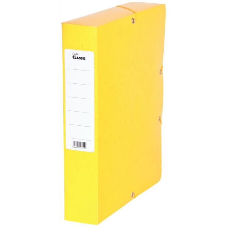 PERGAMY Boîte de classement à  élastique en carte lustrée 7/10, 600g. Dos 60mm. Coloris Jaune.