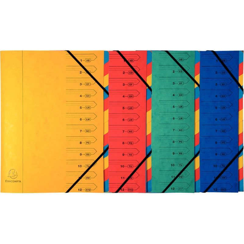Exacompta - 10 Trieurs Dos Agrafé 12 Compartiments - Couverture Carte Lustrée, Intérieur Recyclé Noir - Format A4 (24.5x32 Cm) - Bleu