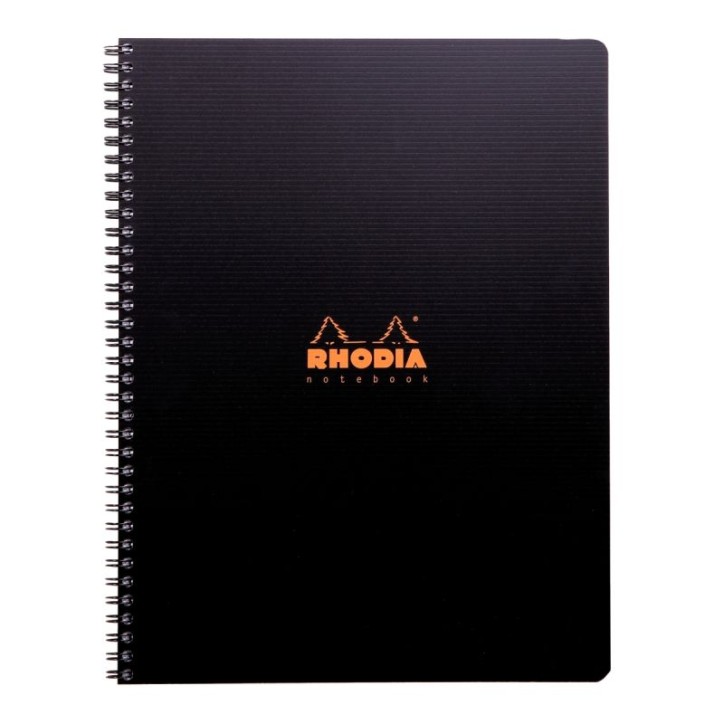 RHODIA Cahier spirale couverture Noire PP 22,5x29,7cm 160 pages 5x5 perforées 4 trous