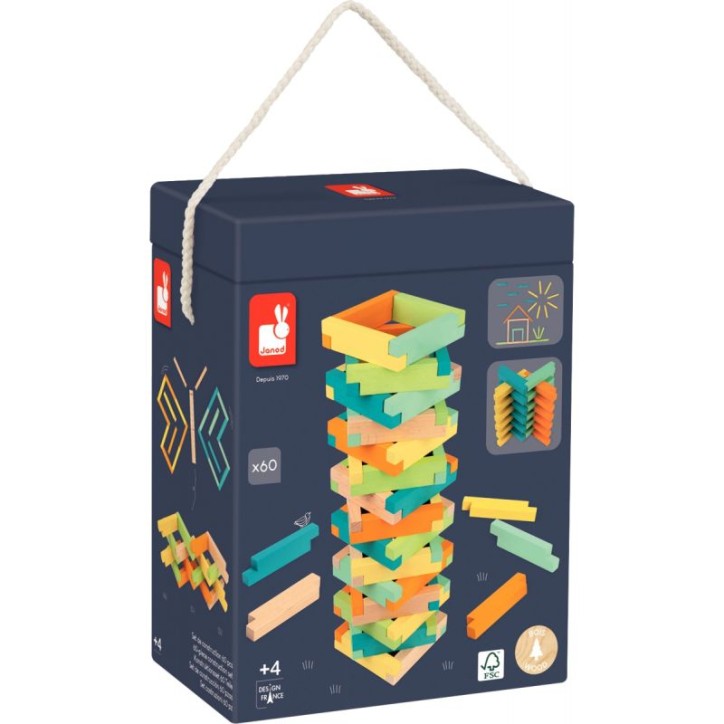 Jeu de construction en bois, 60 pièces J08300 JANOD