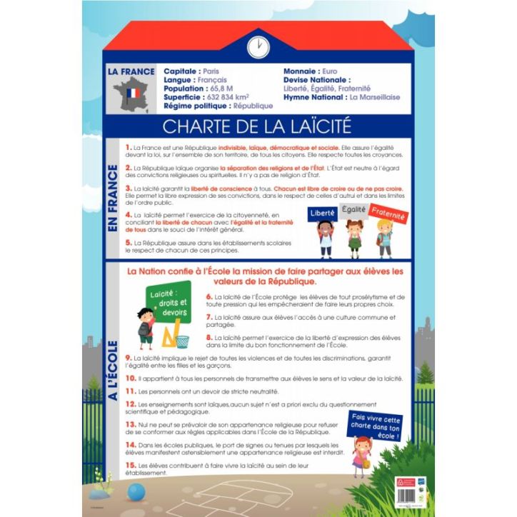 Poster en PVC 76x52cm la charte de la laà¯cité PAPPOSTLAICITE