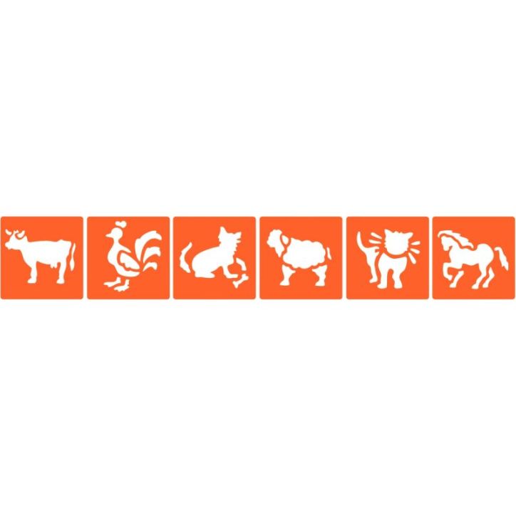 Paquet de 6 pochoirs en plastique, les animaux de la ferme 225100