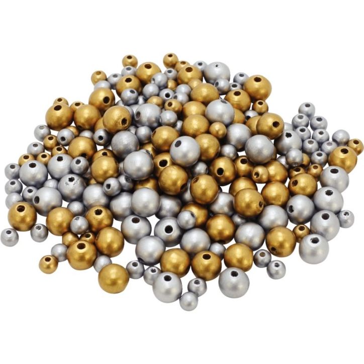 Seau de 600 perles en bois coloris Or et argent 2040