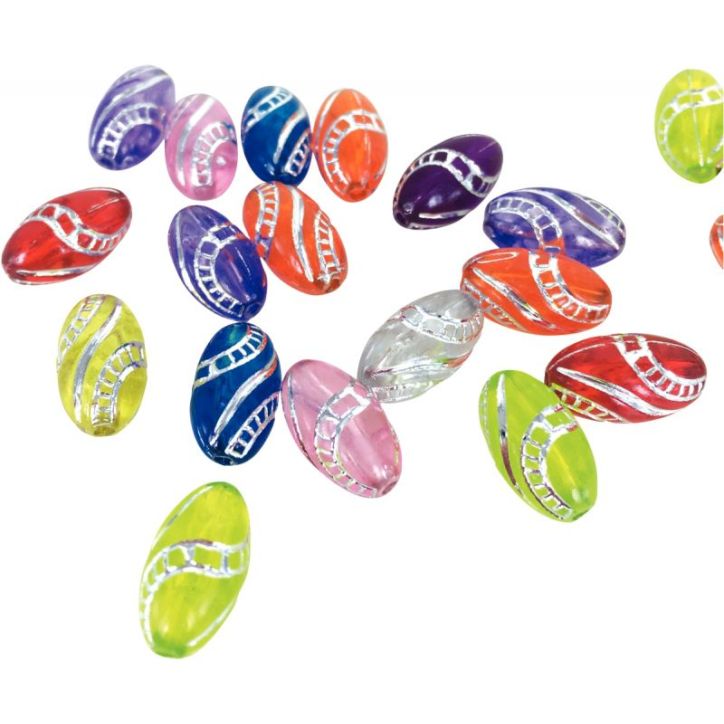 Bocal d'environ 500 perles olives translucides assorties avec décor argenté 1618