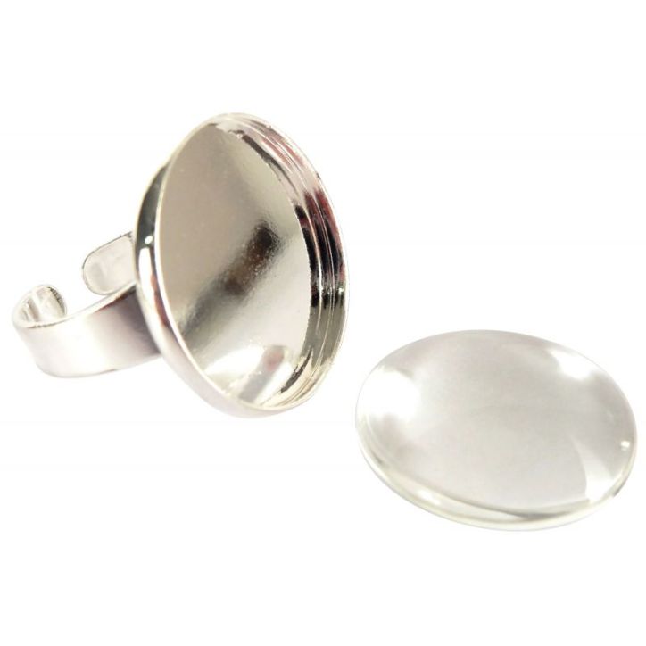 Sachet de 10 bagues argentées avec 10 cabochons en verre 270005