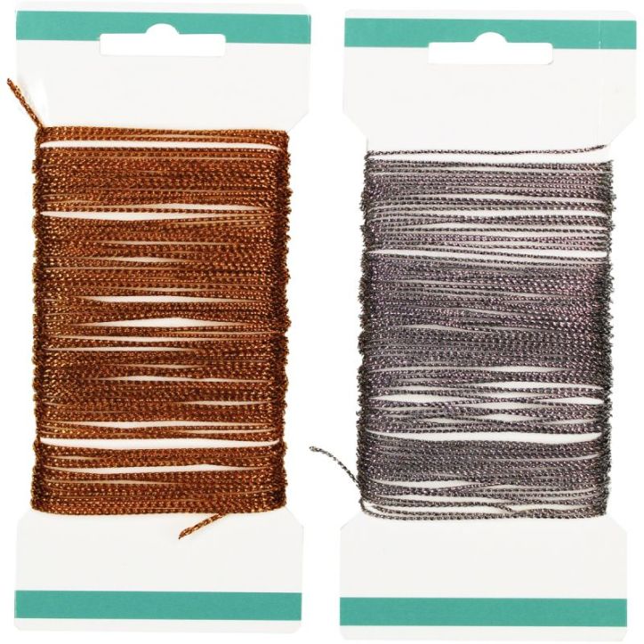 Lot de 2 bobines de 10m de fil pailleté, or et argent L799070