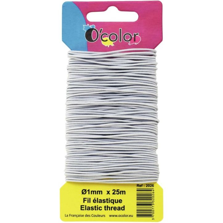 Carte de 25 mètres de fil élastique blanc 1mm 2026