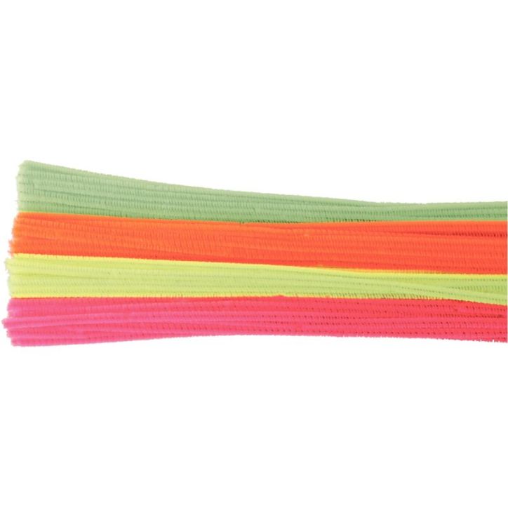 Sac de 100 chenilles diamètre 6mm longueur 30 cm Fluo assortis 72120