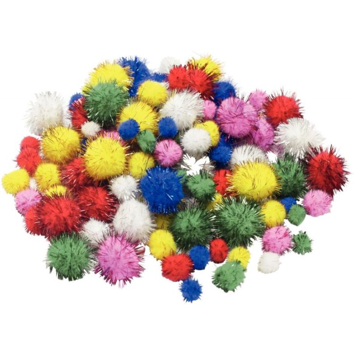 Sachet de 200 pompons métallisés tailles et couleurs assorties 2143