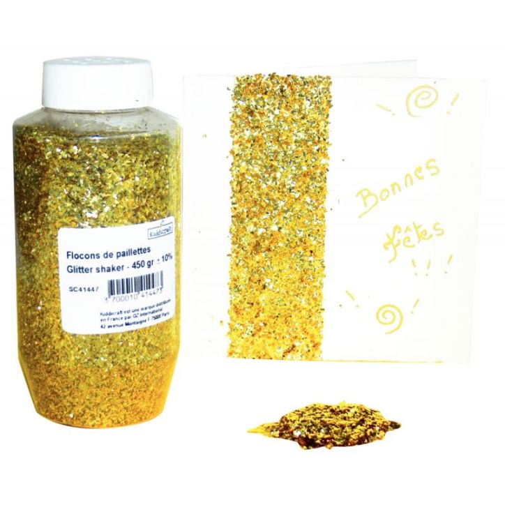 Flacon de 450 grammes de flocons paillettes scintillantes or SC41447