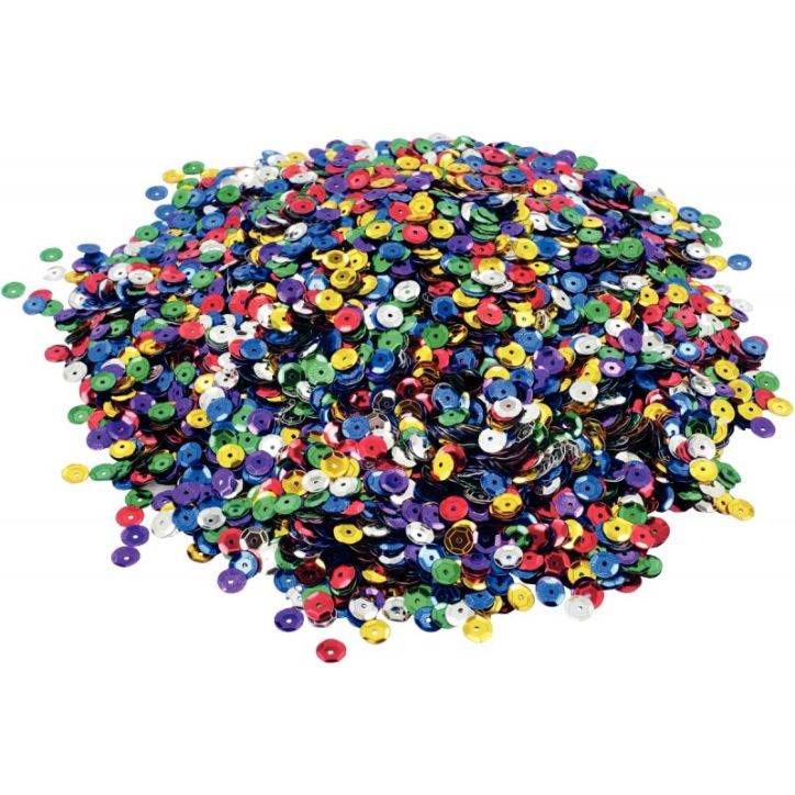 Pot de 178 grammes de sequins ronds incurvés, perforés diamètre 7 mm, assortis 71703