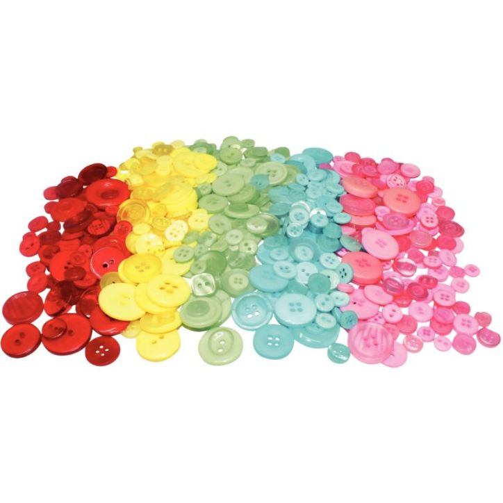 Sac de 450 boutons plastique couleurs assorties environ  200 g,  8mm à 30 mm L730906
