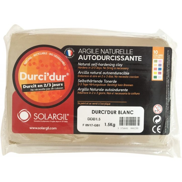 Pain de 1,5 kg argile naturelle à modeler durci dur blanche FDDB1,5