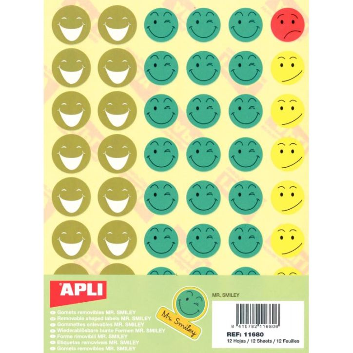 Pochette de 576 gommettes SMILEY, 12 planches 11680 AGIPA