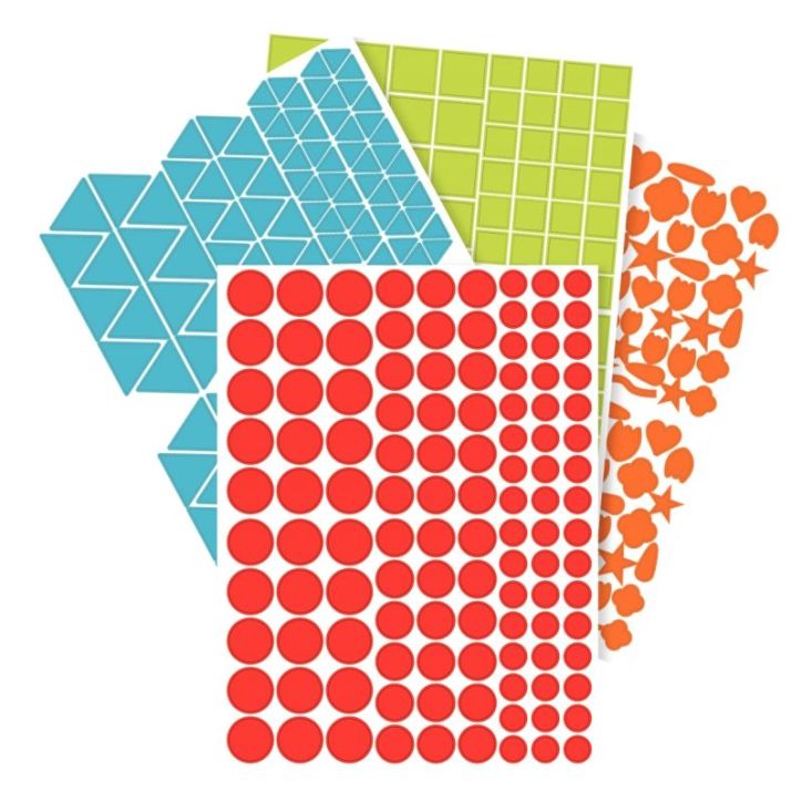 Pochette de 7920 gommettes géométriques adhésives repositionnables formes et couleurs assorties AE126O