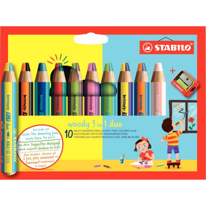 Etui de 10 crayons Woody Duo + 1 taille crayons 882/10-2 STABILO