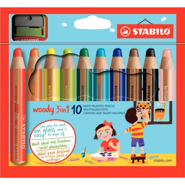 Etui de 10 crayons de couleur aquarellable  Woody + 1 taille-crayon 880/10-2 STABILO