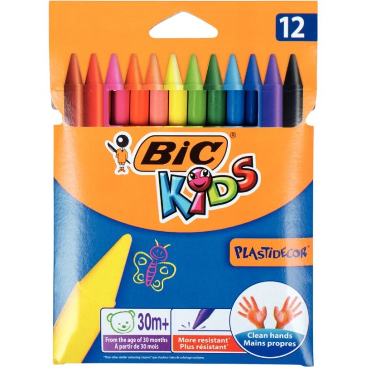 Pochette de 12 crayons Plastidécor forme ronde couleurs assorties 9457645 PLASTICOLO BIC
