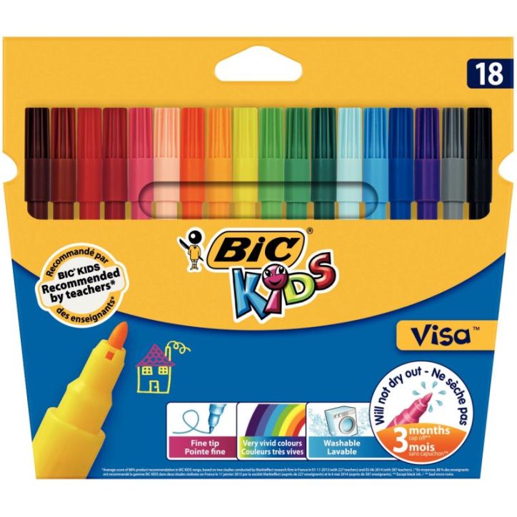 Pochette de 18 feutres Visa 880 pointe fine couleurs assorties 8886811 VISA BIC