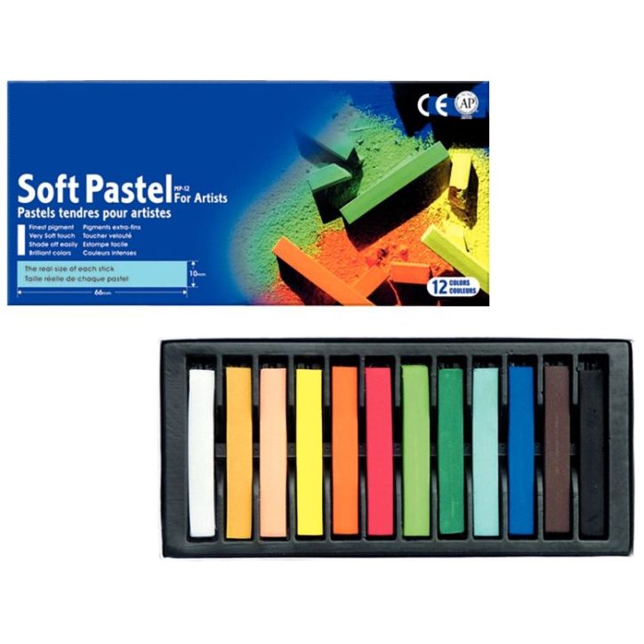 Boite de 12 pastels sec carre assorties MP12