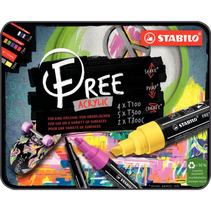 Boite de 11 marqueurs Stabilo free acrylique assortis 691/693-11-31 STABILO