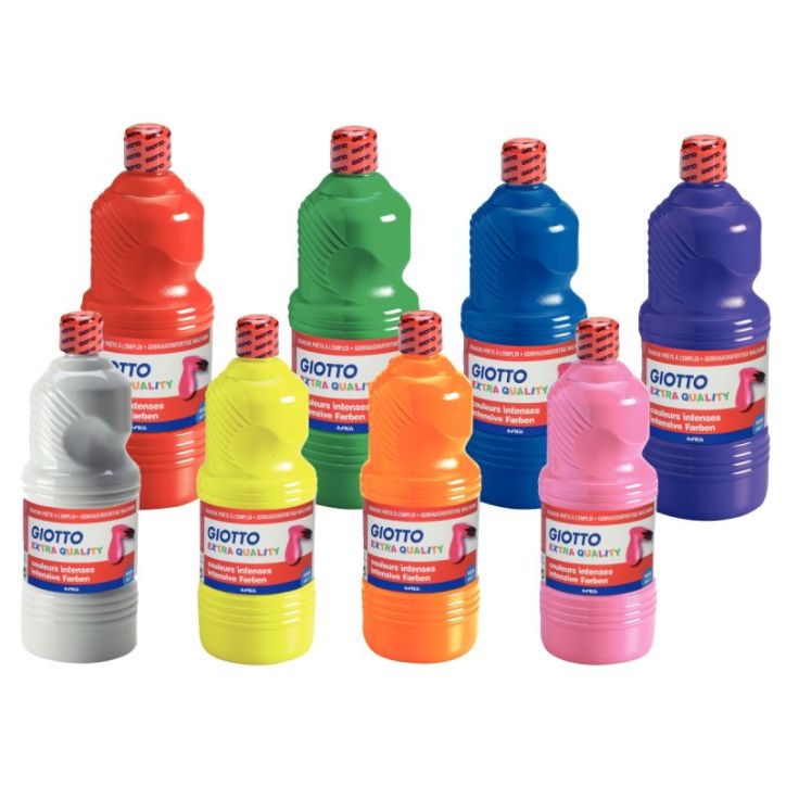 Carton de 8 flacons 1L de gouache liquide GIOTTO dont 1 litre offert, couleurs assorties 2 F8400300 GIOTTO