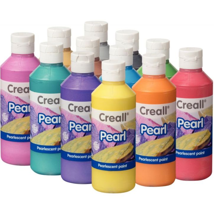 Carton de 12 flacons de 250 ml de gouache nacrée Creall Pearl couleurs assorties 23470 CREALL