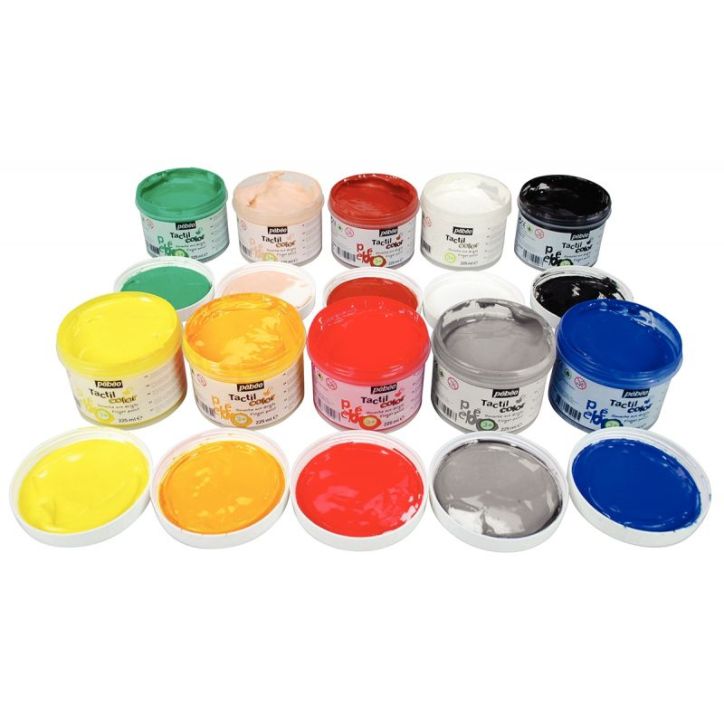 Lot de 10 pots de 225 ml de gouache aux doigts TACTIL'COLOR 227000 TACTIL COL PEBEO
