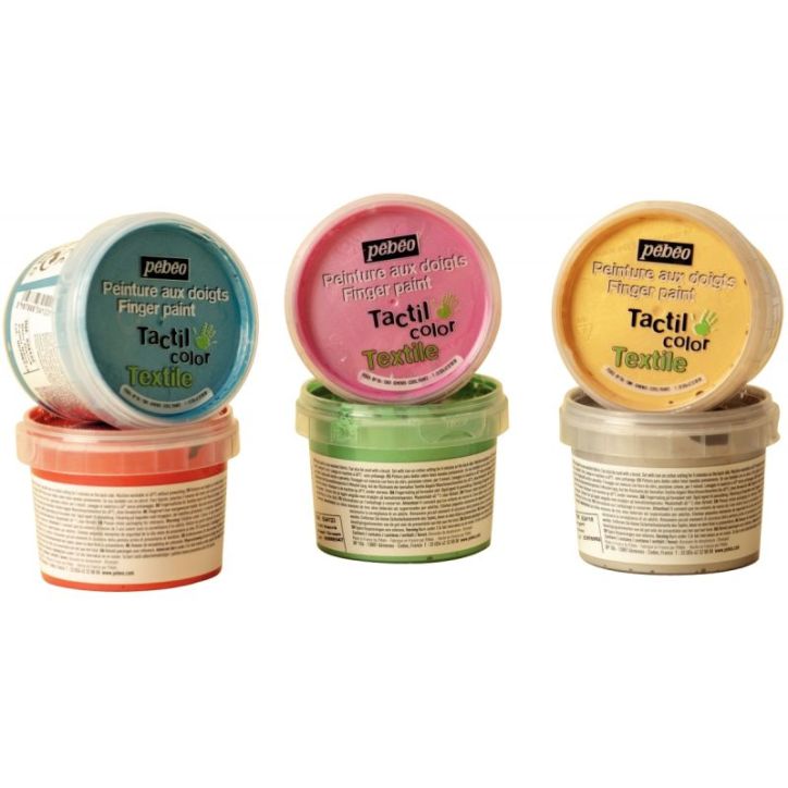 Lot de 6 pots 100ml de peinture aux doigts pour textile, assortiment 2 634190 PEBEO