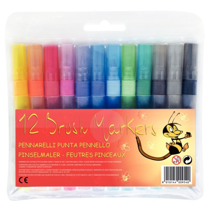 Pochette de 12 feutres pinceau pointe moyenne assortis MJ60420200