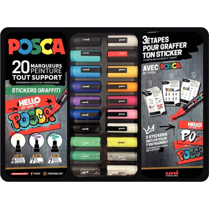 Mallette de 20 Posca Graffiti MPOSCAMETAL/20017 POSCA UNIBALL