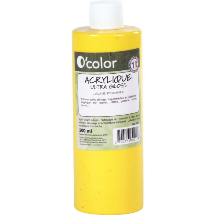 Flacon 500ml de peinture acrylique O'COLOR, jaune ACR500PETJP_00/28527 O'COLOR