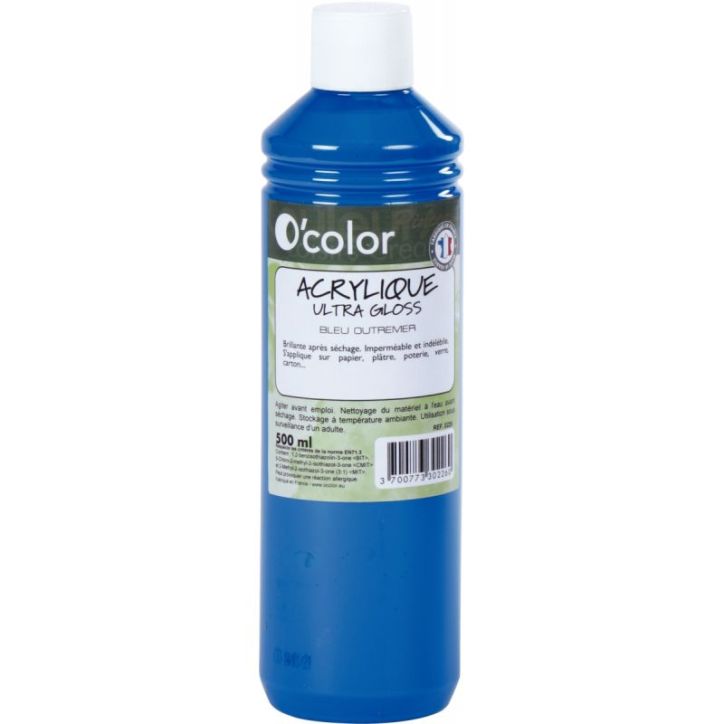 Flacon 500ml de peinture acrylique O'COLOR, bleu outremer 0226 O'COLOR