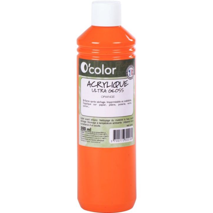Flacon 500ml de peinture acrylique O'COLOR, orange 0218 O'COLOR