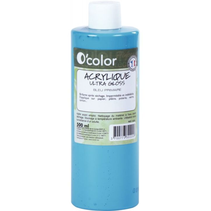 Flacon 500ml de peinture acrylique O'COLOR, bleu ACR500PETBP_00/28525 O'COLOR
