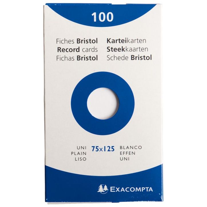 EXACOMPTA Etui de 100 fiches bristol non perforées 75x125mm (A7) unies Blanc