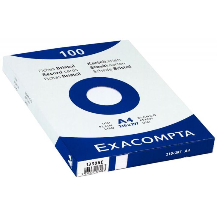 EXACOMPTA Etui de 100 fiches bristol non perforées 210x297mm (A4) unies Blanc