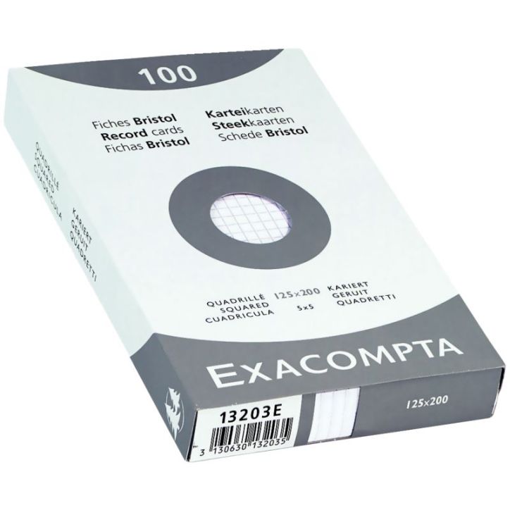 EXACOMPTA Etui de 100 fiches bristol non perforées 125X200mm quadrillées 5x5 Blanc