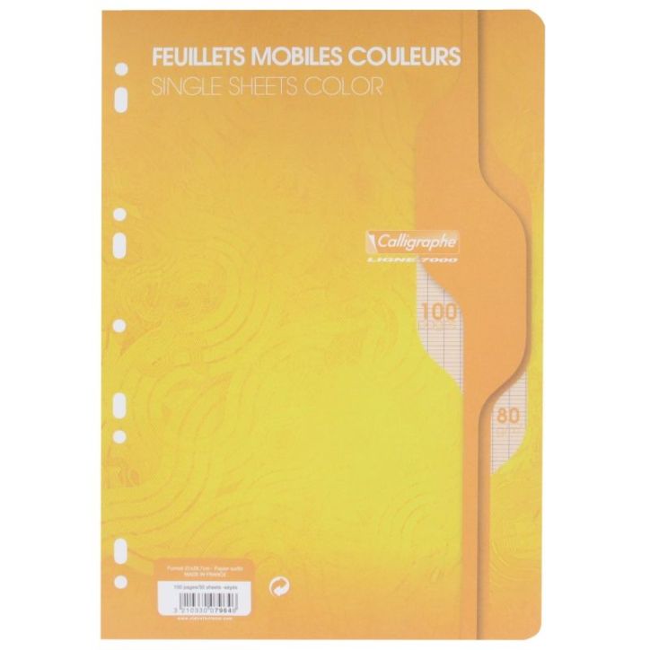 Sachet de 50 feuillets mobiles (100 pages) format 21x29,7cm séyès 80g coloris jaune 7964C
