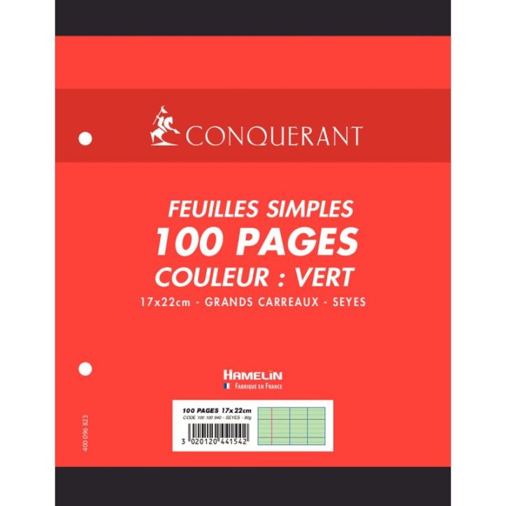 Sachet de 50 feuillets mobiles 17x22 cm seyès 80g, vert 100100940 HAMELIN