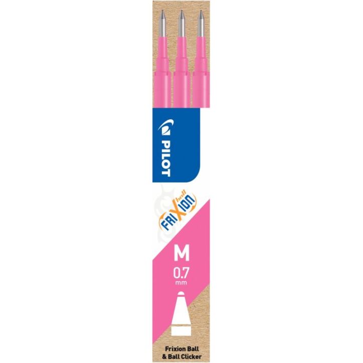 PILOT Set de 3 recharges pour roller FriXion Ball. Pointe moyenne 0,7 mm. Encre Rose