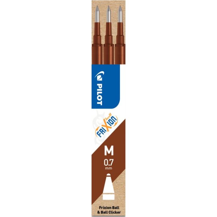 PILOT Set de 3 recharges pour roller FriXion Ball. Pointe moyenne 0,7 mm. Encre Marron