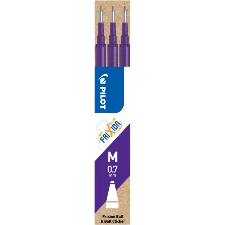 PILOT Set de 3 recharges pour roller FriXion Ball. Pointe moyenne 0,7 mm. Encre Violet