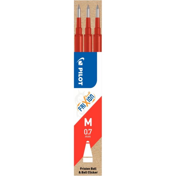 PILOT Set de 3 recharges pour roller FriXion Ball. Pointe moyenne 0,7 mm. Encre Rouge