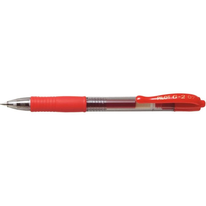 PILOT Stylo bille pointe moyenne rétractable encre gel Rouge corps plastique avec grip caoutchouc G2